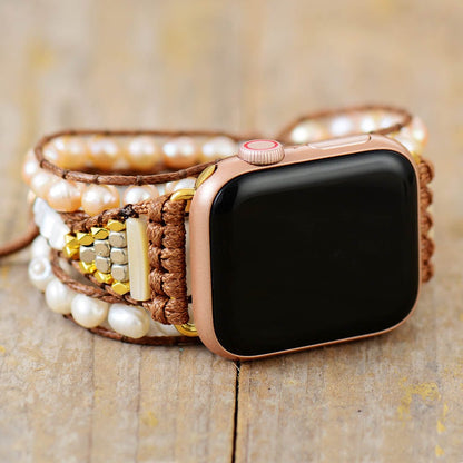 Parel Apple Watch Bandje - Elégant Wit Leer - Mode Vibes