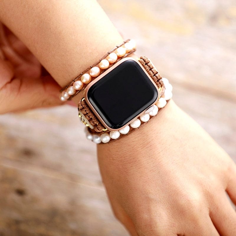 Parel Apple Watch Bandje - Elégant Wit Leer