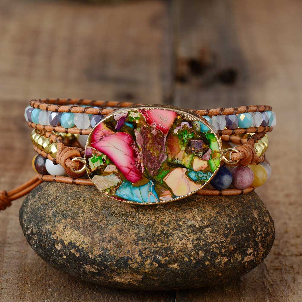 Amazoniet Armband Wikkelstijl Zilverkleurig Edelsteen - Mode Vibes