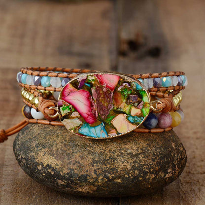 Amazoniet Armband Wikkelstijl Zilverkleurig Edelsteen - Mode Vibes