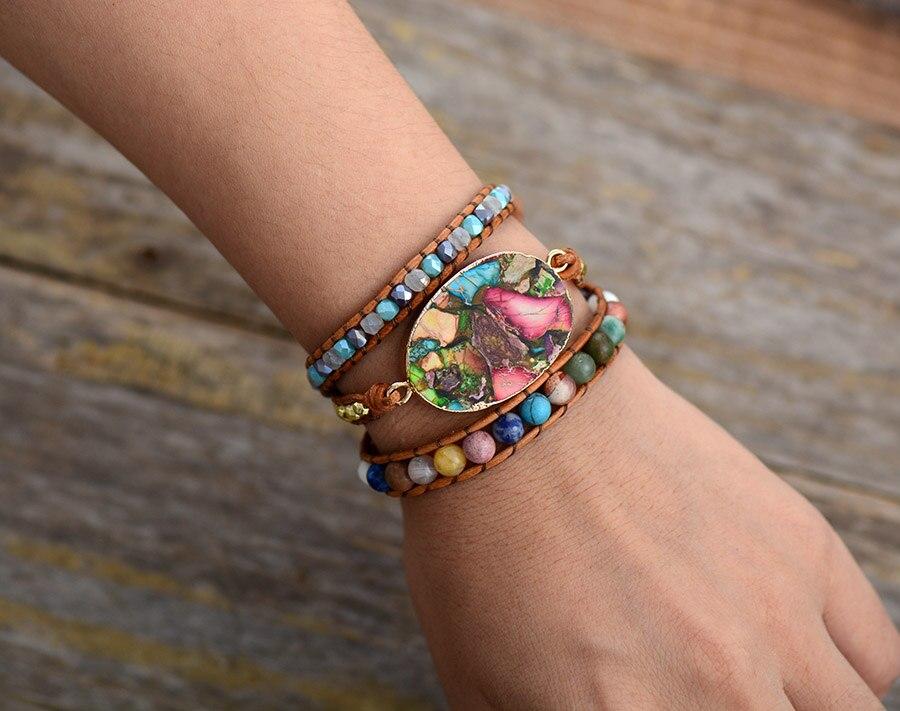 Amazoniet Armband Wikkelstijl Zilverkleurig Edelsteen