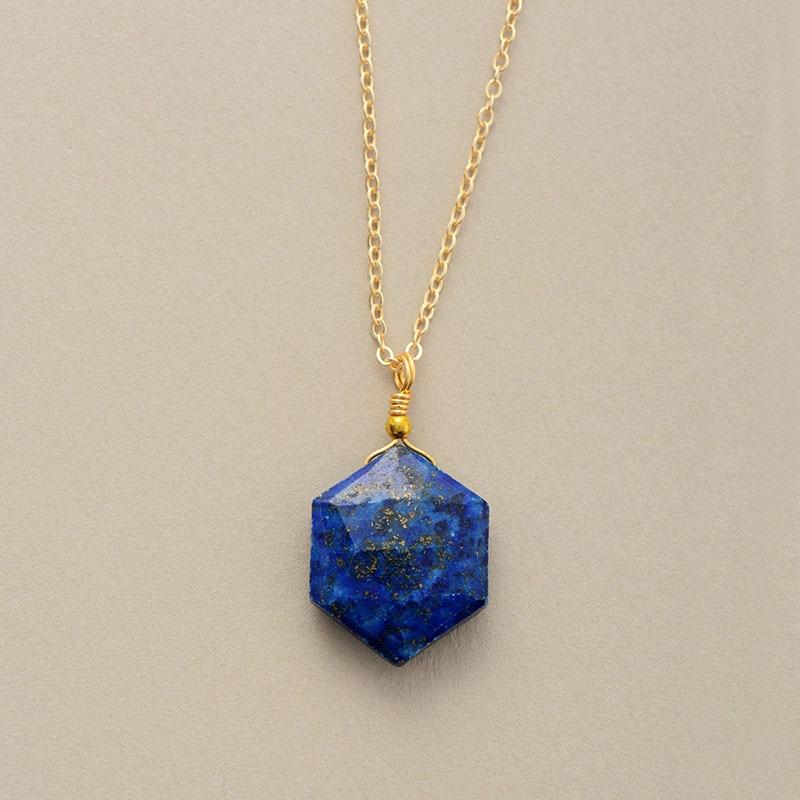 Blauwe Edelsteen Halsketting Lapis Lazuli Zeshoekig Model