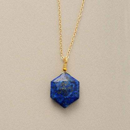 Blauwe Edelsteen Halsketting Lapis Lazuli Zeshoekig Model