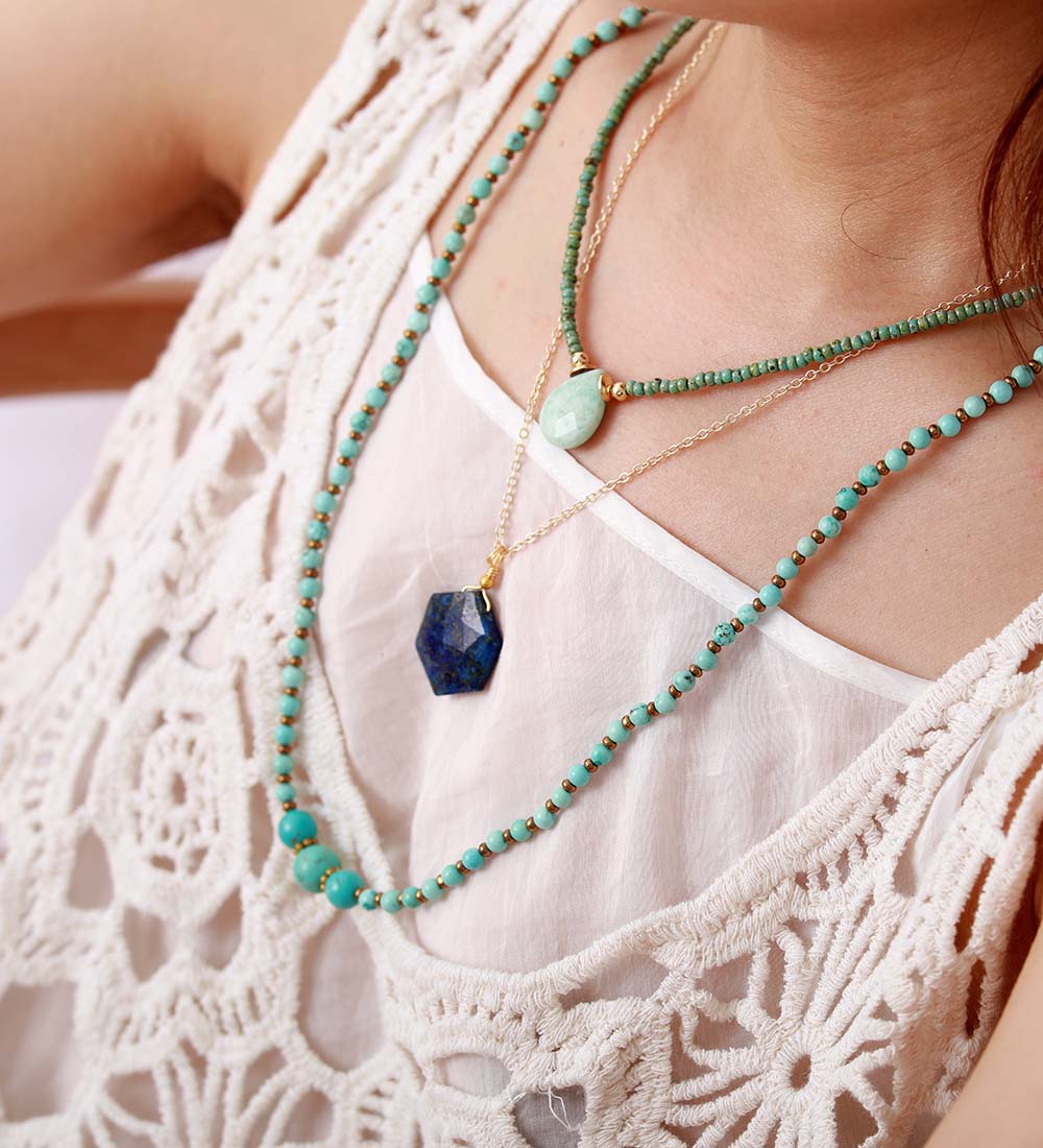 Blauwe Edelsteen Halsketting Lapis Lazuli Zeshoekig Model