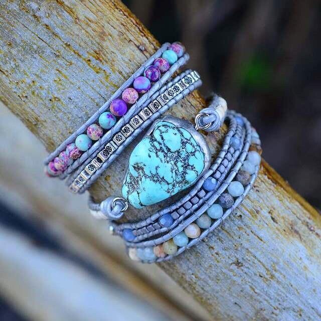 Turkoois Armband Genezend Steen Wikkel Design - Mode Vibes