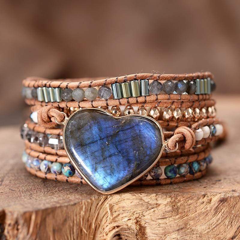 Labradoriet Armband Hartvormig Edelsteen Sieraad - Mode Vibes