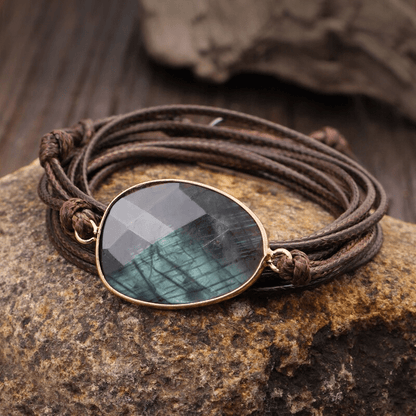Labradoriet Armband Zilverkleurig Touw Wikkel Design