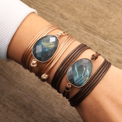Labradoriet Armband Zilverkleurig Touw Wikkel Design - Mode Vibes