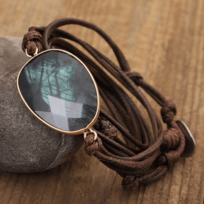Labradoriet Armband Zilverkleurig Touw Wikkel Design