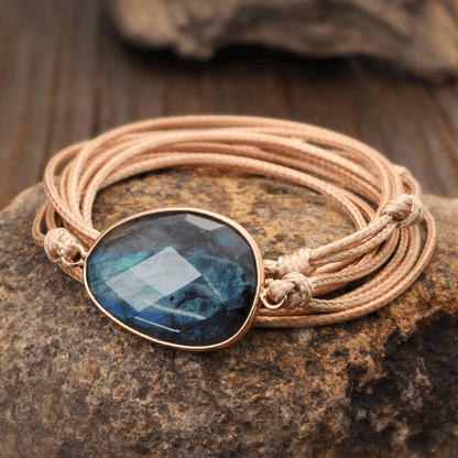 Labradoriet Armband Zilverkleurig Touw Wikkel Design
