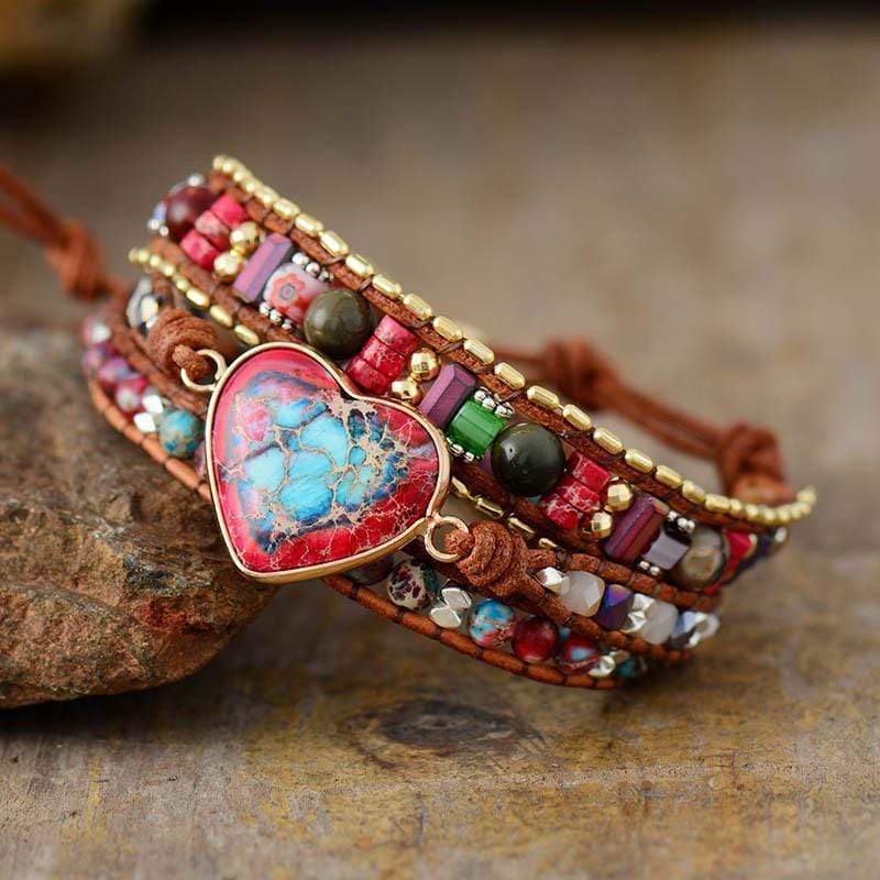 Jaspis Armband Hartvormig Levendig Gemstone Sieraden