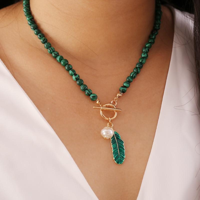 Natuursteen Halsketting Malachiet Groen Edelsteen Sieraden - Mode Vibes