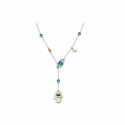 Zilveren Hamsa Ketting met Kristal - Nayomi