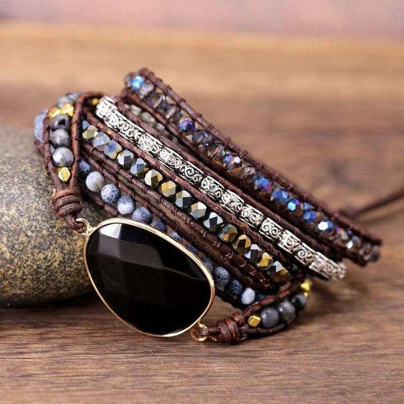 Onyx Armband Wikkelstijl Zwart Edelsteen Sieraad