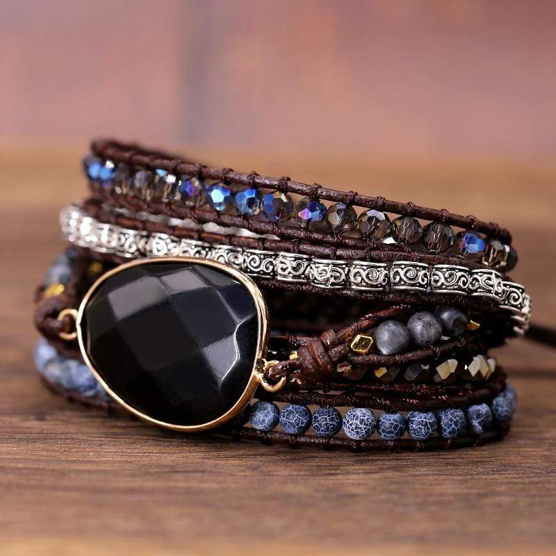 Onyx Armband Wikkelstijl Zwart Edelsteen Sieraad
