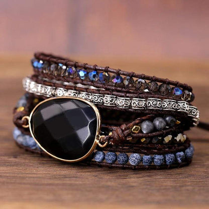 Onyx Armband Wikkelstijl Zwart Edelsteen Sieraad