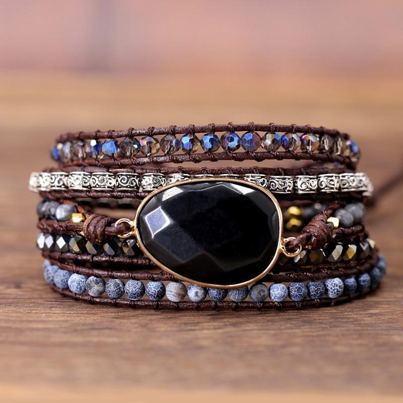 Onyx Armband Wikkelstijl Zwart Edelsteen Sieraad - Mode Vibes