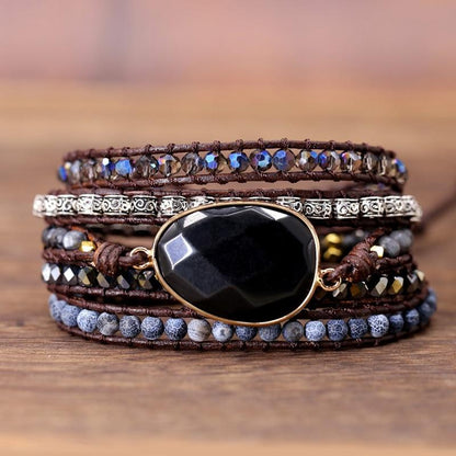 Onyx Armband Wikkelstijl Zwart Edelsteen Sieraad - Mode Vibes
