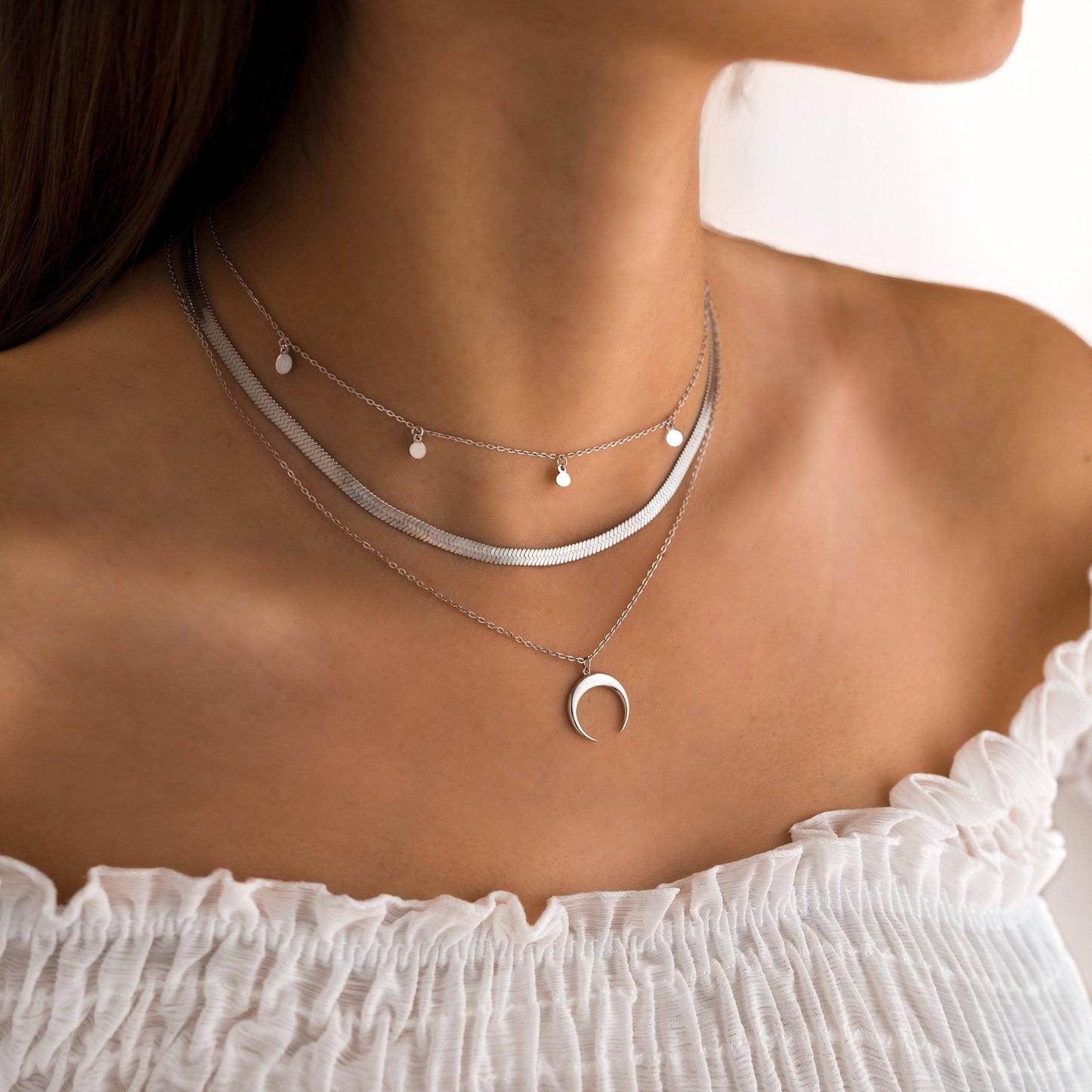 Ketting Platte Zilveren Halsketting Stijlvol