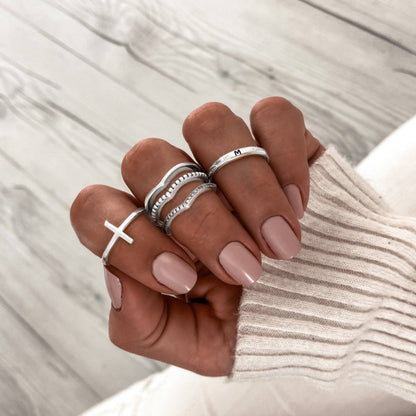 Kruis Ring met Detail Zilverkleurig Trendy Model