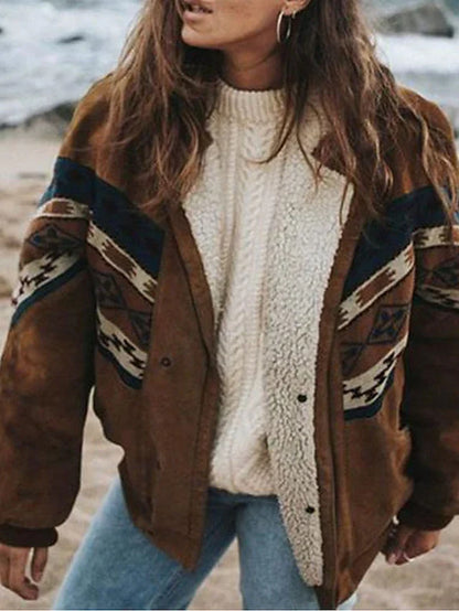 Warme Pluchen Winterjas Retro Stijl voor Dames