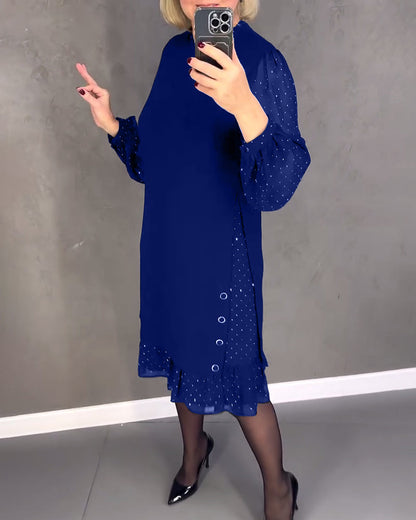 Langarmige elegante jurk met stippen in de kleur Zwart voor dames in stijl ideaal voor de herfst.