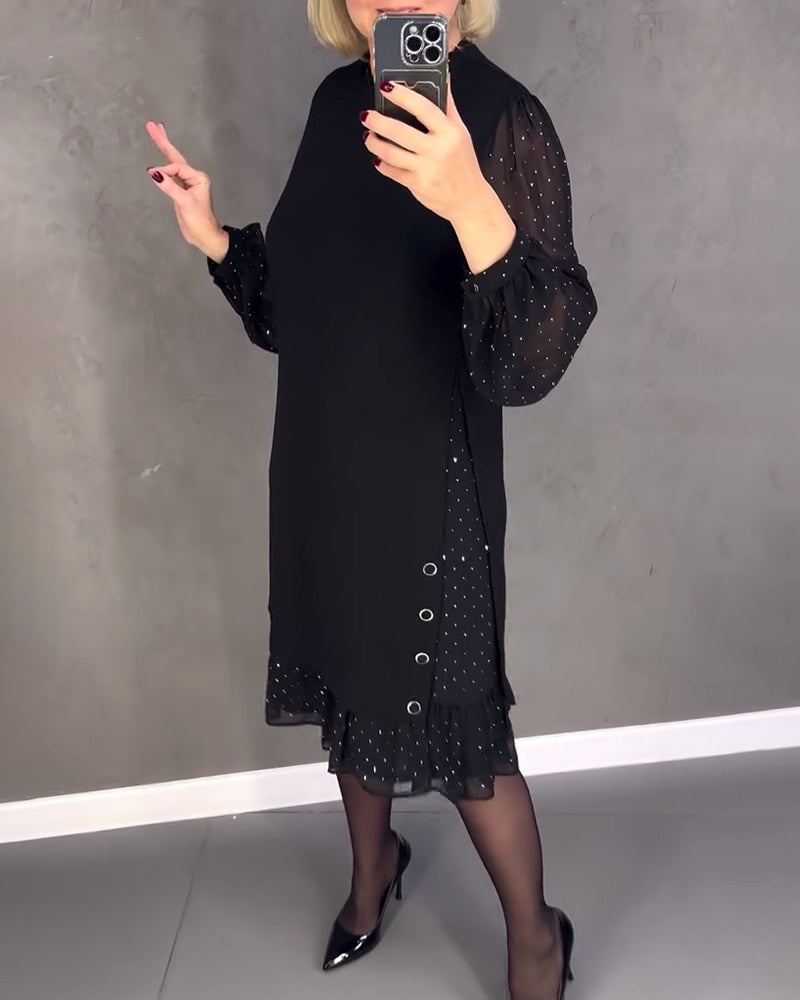 Langarmige elegante jurk met stippen in de kleur Zwart voor dames in stijl ideaal voor de herfst.