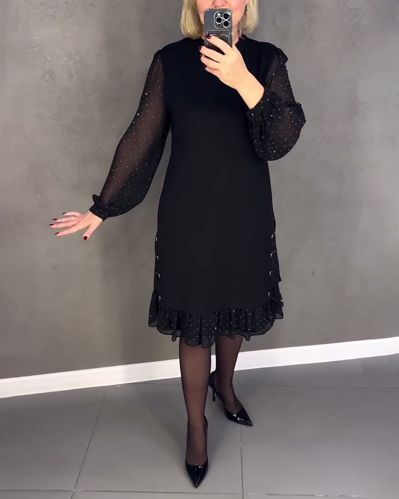 Elegante Jurk met Stippen Lang Mouw - Mode Vibes