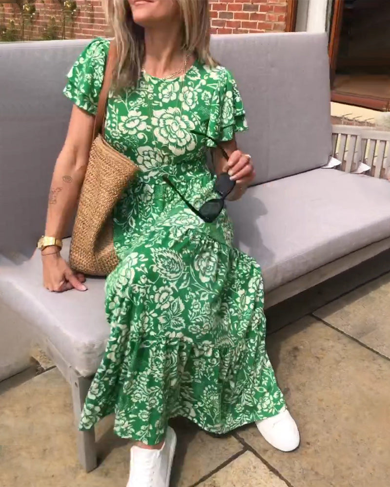 Lange Bloemenjurk met Korte Mouwen Zomerjurk Dames - Mode Vibes