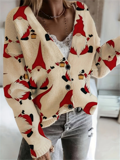 Kerstman Vest met Lange Mouwen en V-Hals Gezellig Print - Mode Vibes