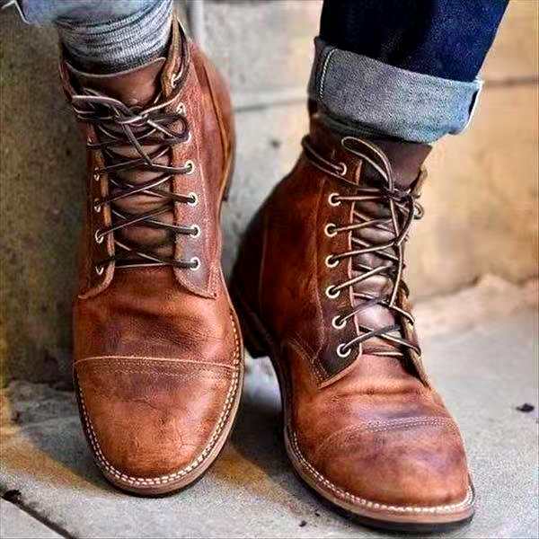 Heren Retro Veterboots Leren Stijl Schoenen - Mode Vibes