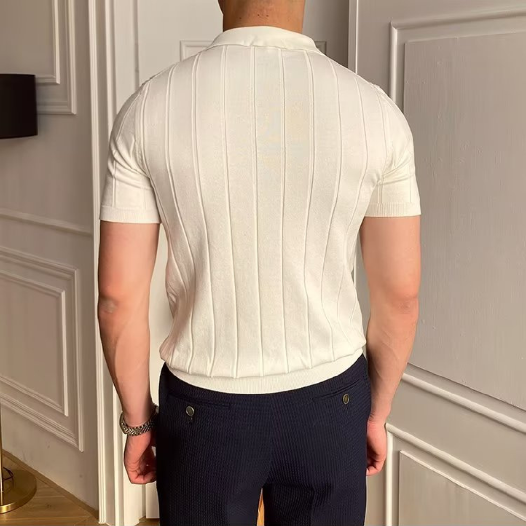 Lars | Ribgebreide katoenen polo in de kleur Wit voor heren in Smart-casual stijl geschikt voor alle seizoenen.
