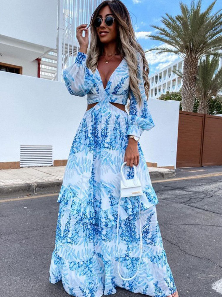 Maxi Jurk Met Uitsnijdingen Zomerse Zwart en Kleurrijk - Mode Vibes