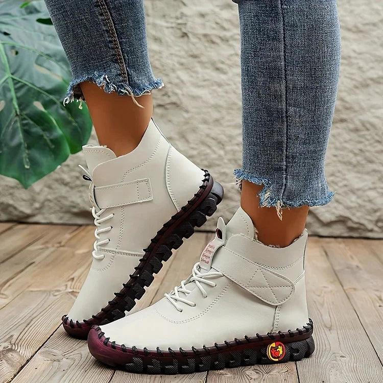 Vrouwenschoenen Hoge Leren Schoenen met Veters en Klittenband Comfortabel - Mode Vibes