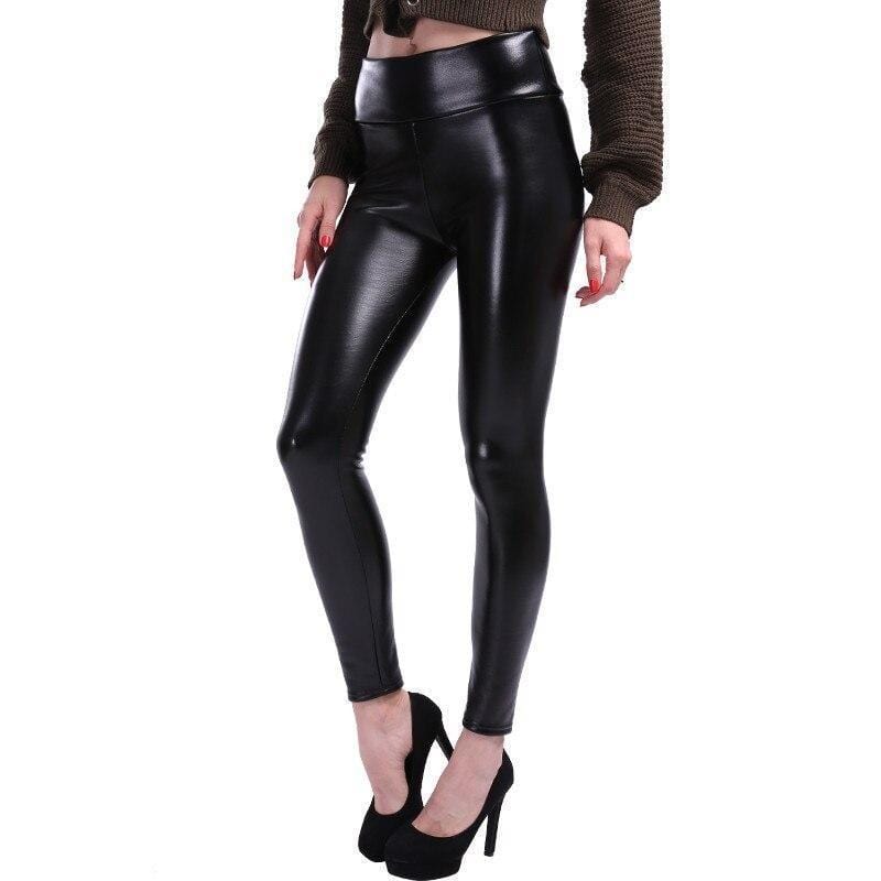 Zwarte Imitatie Leren Legging voor Vrouwen - Mode Vibes