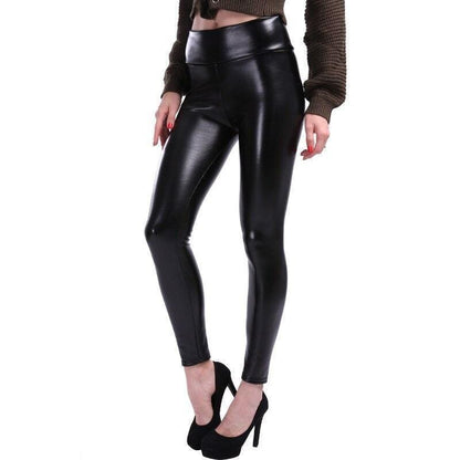 Zwarte Imitatie Leren Legging voor Vrouwen - Mode Vibes