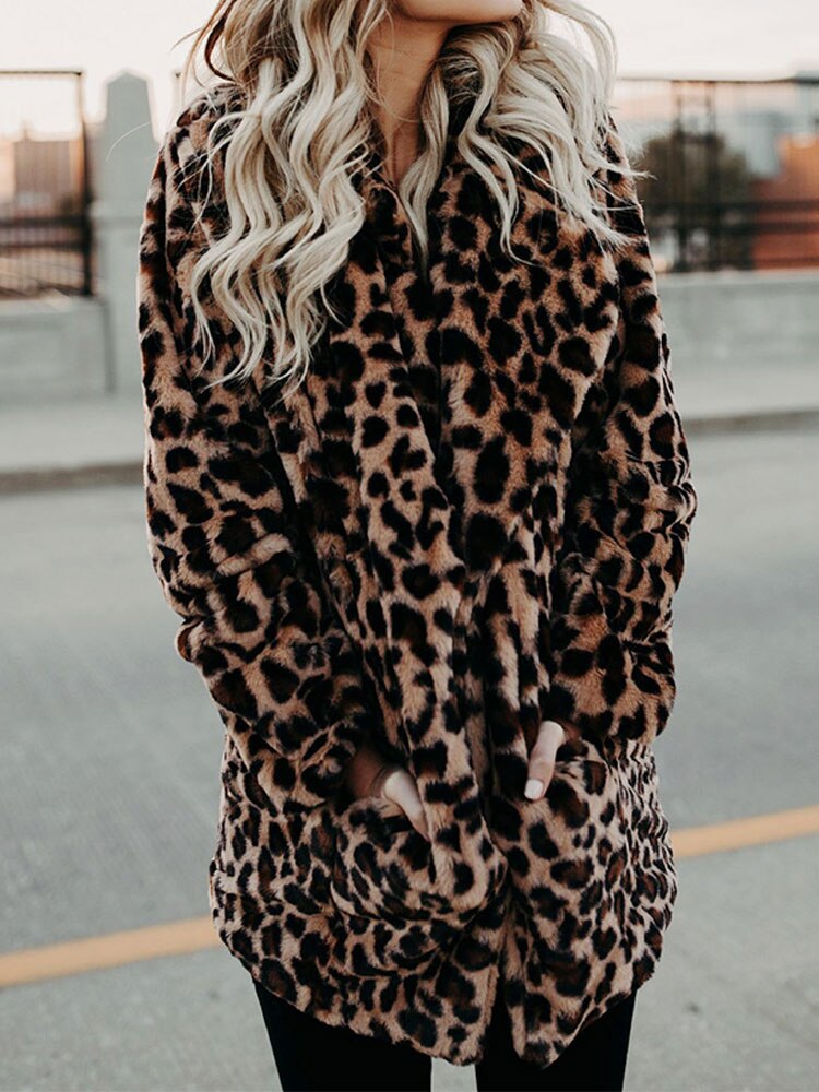 Luipaardprint Winterjas Dames Comfortabel Warm