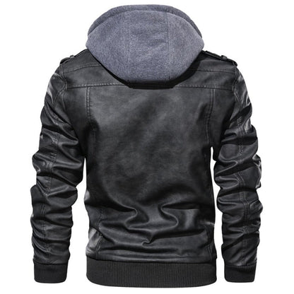 Leren Jack in met voering en capuchon voor mannen in de kleur Zwart voor heren in stijl ideaal voor de herfst.