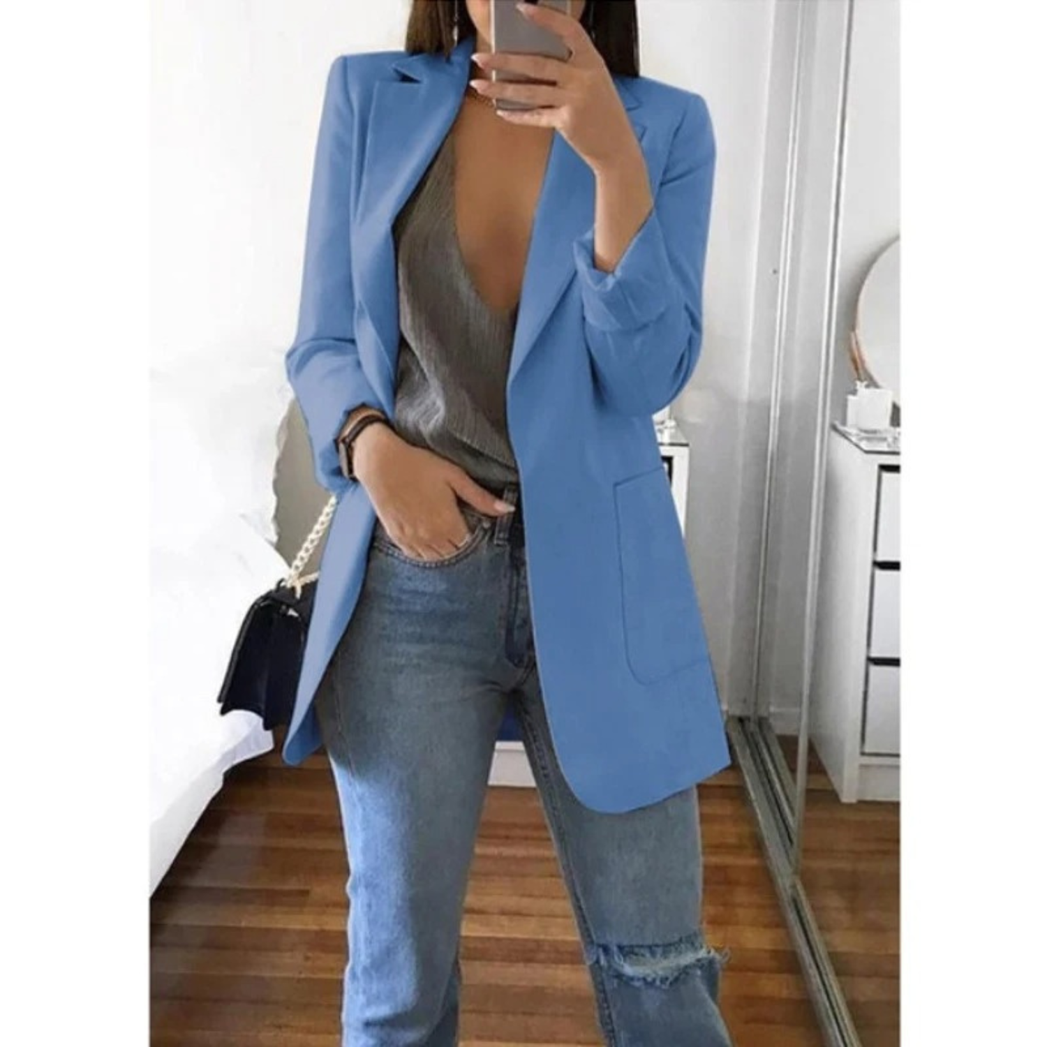 Dames Blazer Lang Model Met Lange Mouwen - Mode Vibes