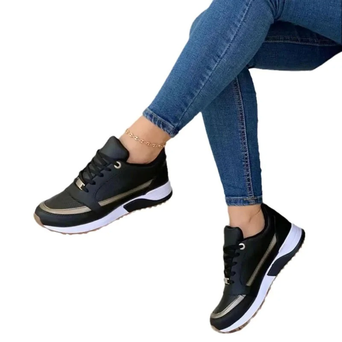 Leren Damschoenen Sportief Witte Zool Comfortabel - Mode Vibes