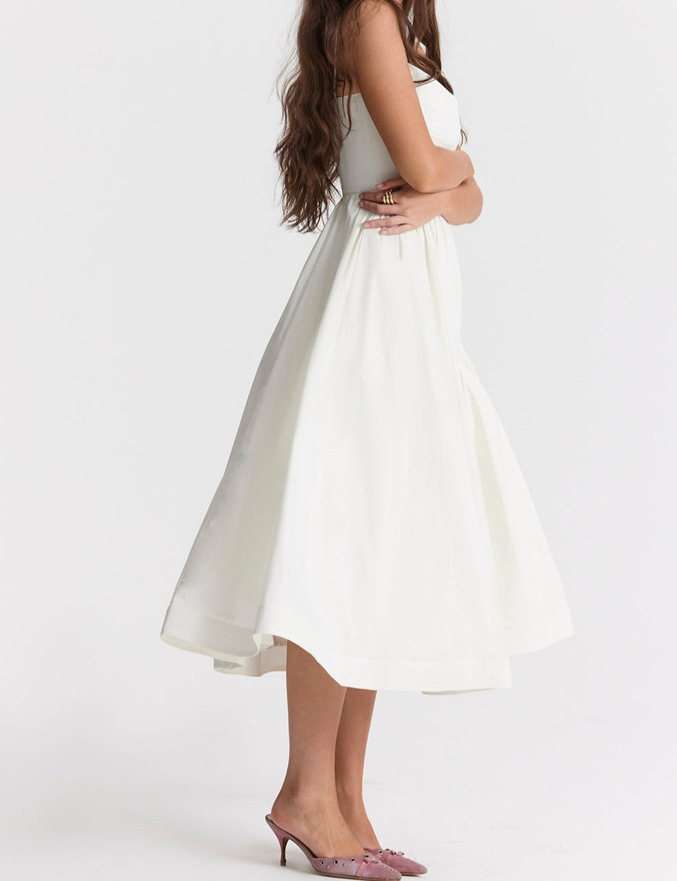 Elegante Strapless Jurk voor Vrouw Midi Lengte