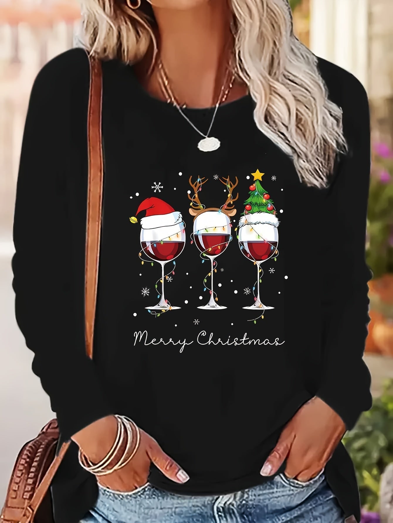 Kerst T-shirt Lange Mouwen Feestelijke Kersttrui voor Vrouw - Mode Vibes