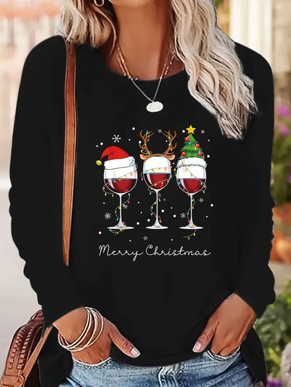 Kerst T-shirt Lange Mouwen Feestelijke Kersttrui voor Vrouw - Mode Vibes