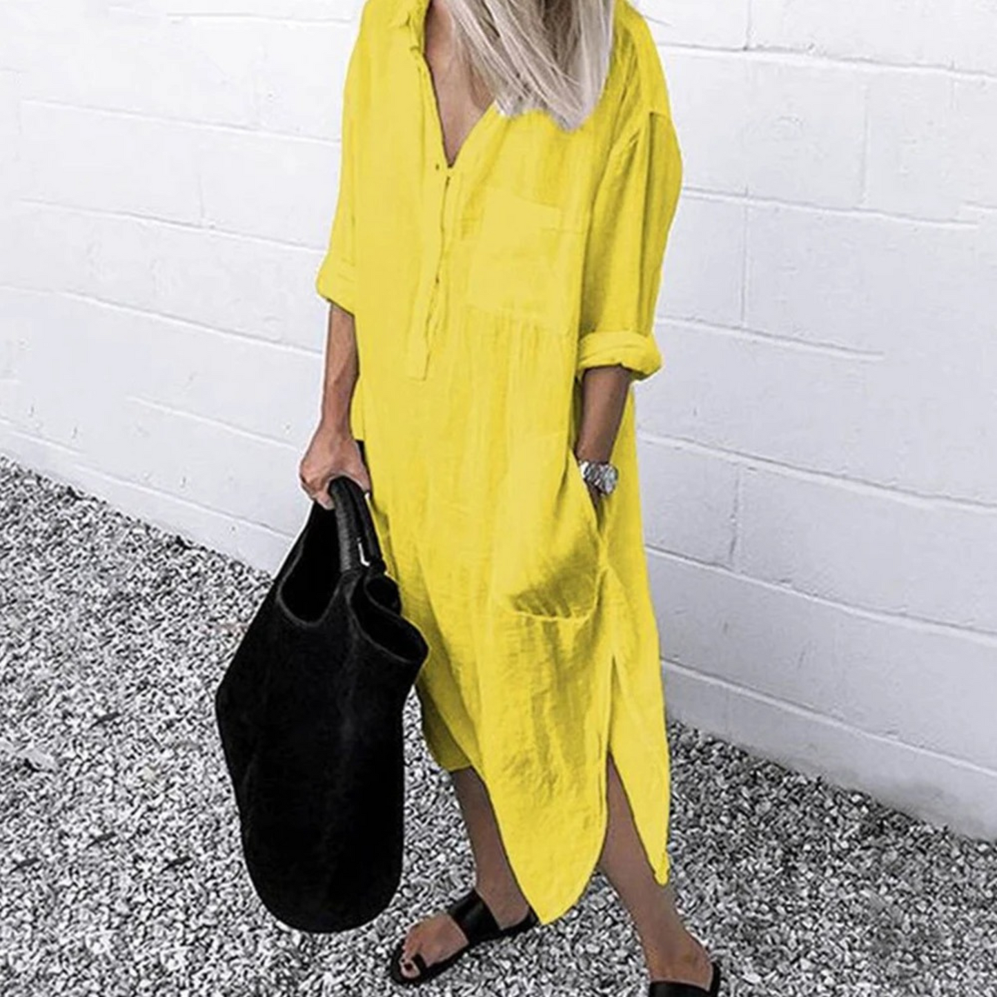 Linnen Blousejurk Katoen Halflange Zomerjurk - Mode Vibes
