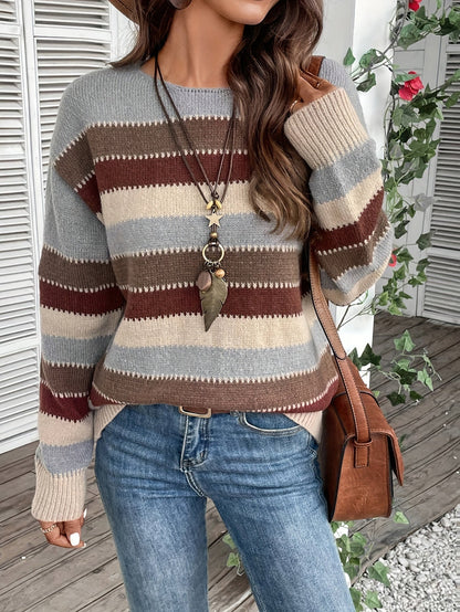 Lange Mouw Sweater Crew Neck Kleurrijk Drop Shoulder - Mode Vibes
