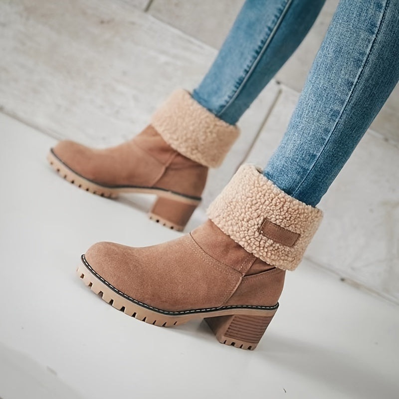 Pluche Enkellaarsjes met Chunky Hak Zacht Warm - Mode Vibes