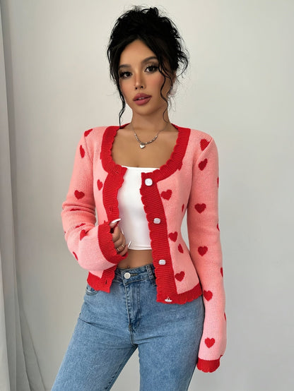 Damesvest Rood Roze Hartjespatroon Stijlvol - Mode Vibes