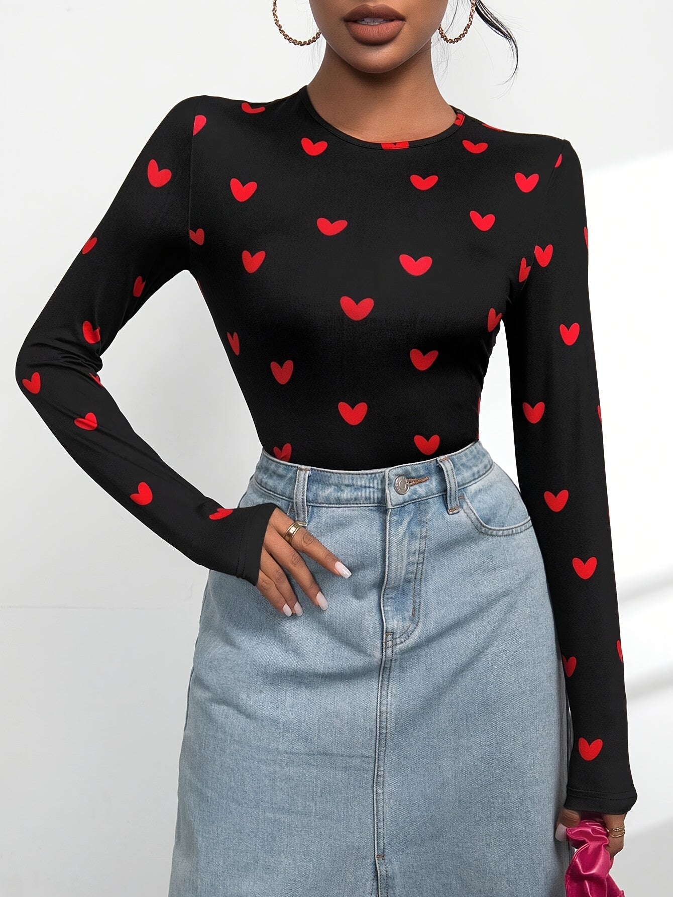 Valentijnsdag Dames T-shirt Roze met Harten - Mode Vibes