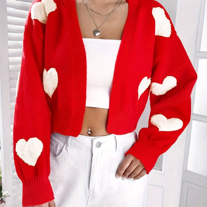 Lotte | Vest met hartjespatroon en open voorkant in de kleur Rood voor dames in Smart-casual stijl ideaal voor de herfst.