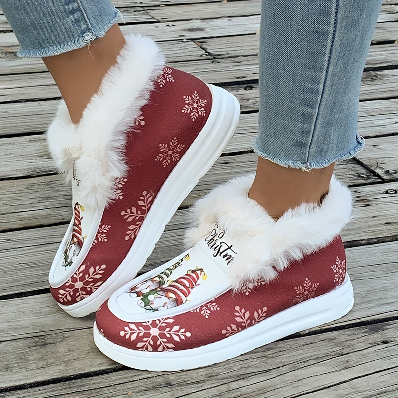 Pluche Sneeuwlaarzen Kerstprint Warm Gevoerd - Mode Vibes